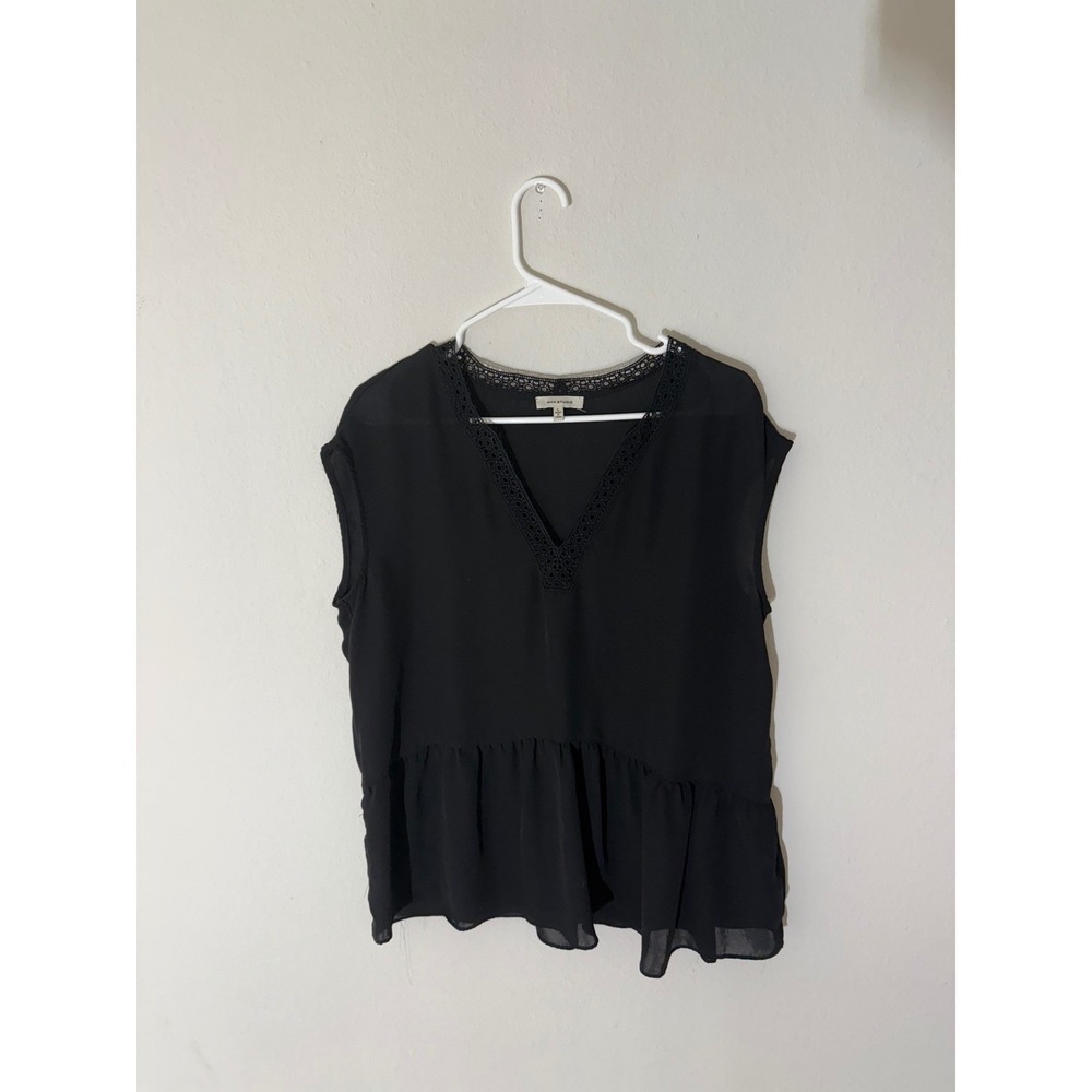 MAX STUDIO Black Lace Trim Peplum Blouse Women Sleeveles Top L